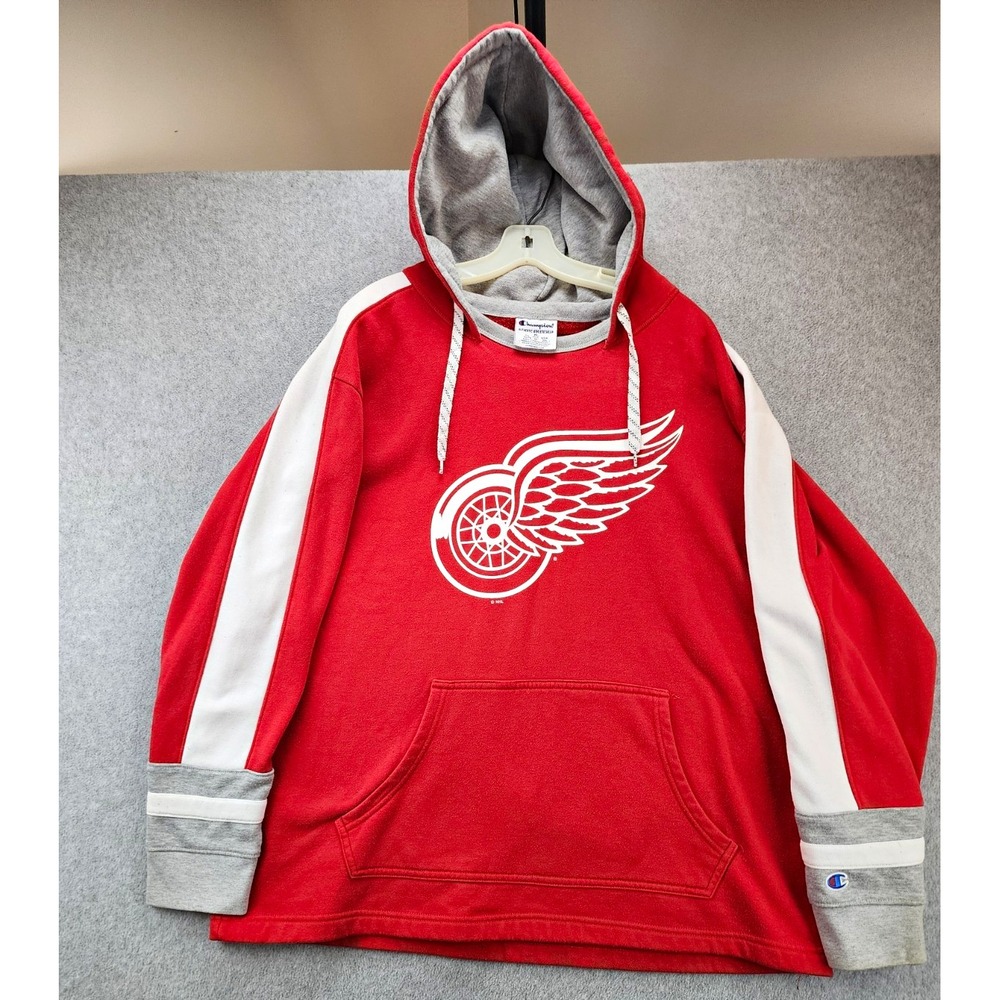 Champion Detroit Red Wings Fleece Pullover Hoodie Graphic Logo Pockets XL